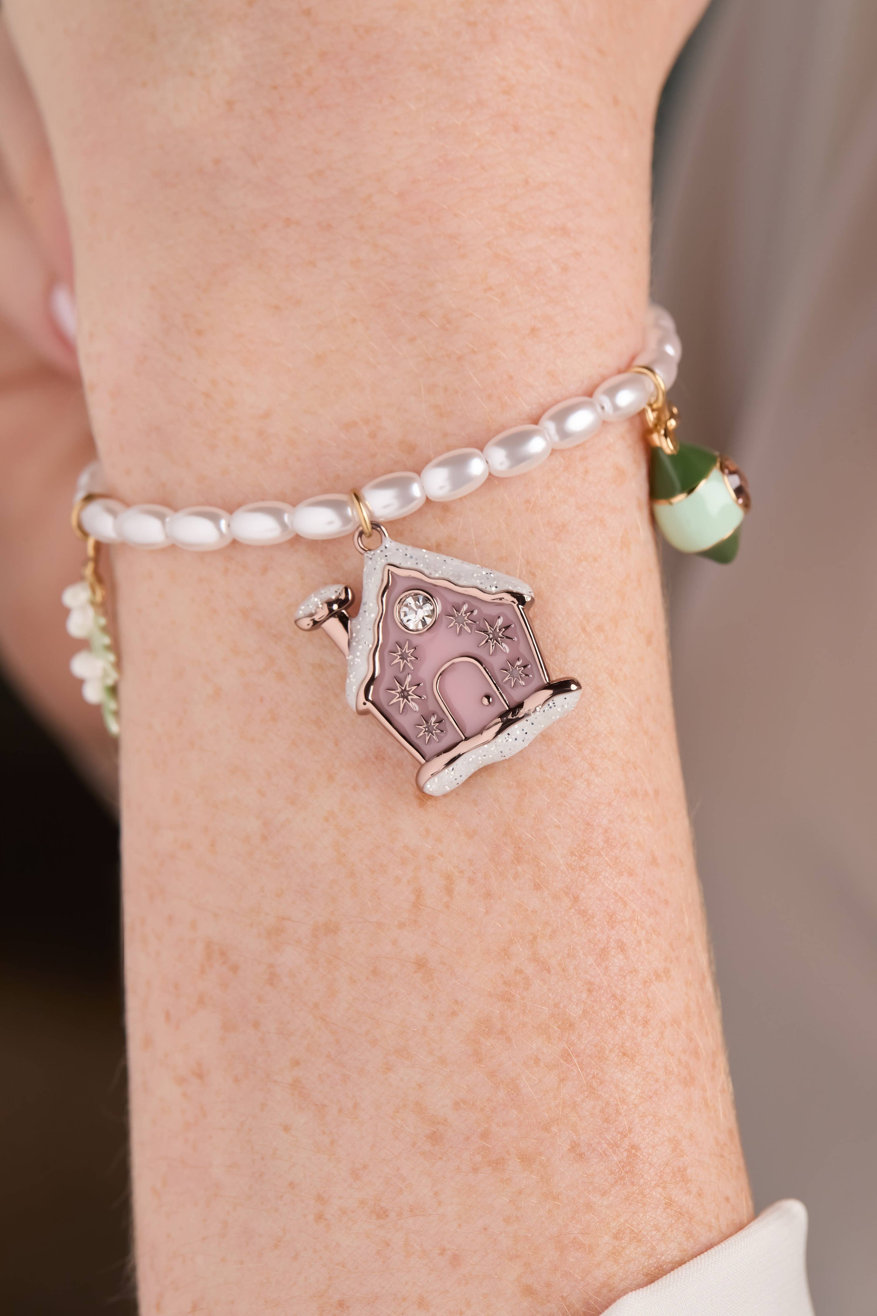 Pink Christmas Beaded Charm Bracelet