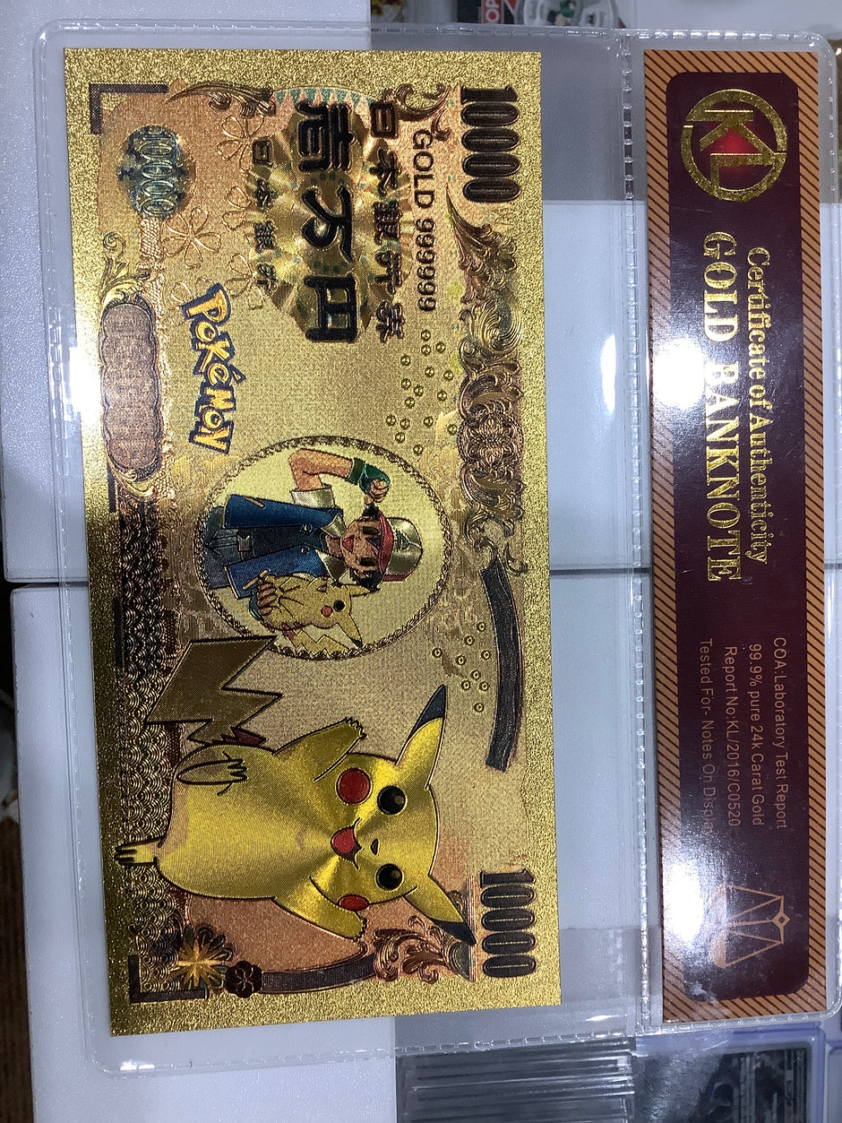 Pokemon Pikachu Ash 24KT Banknote