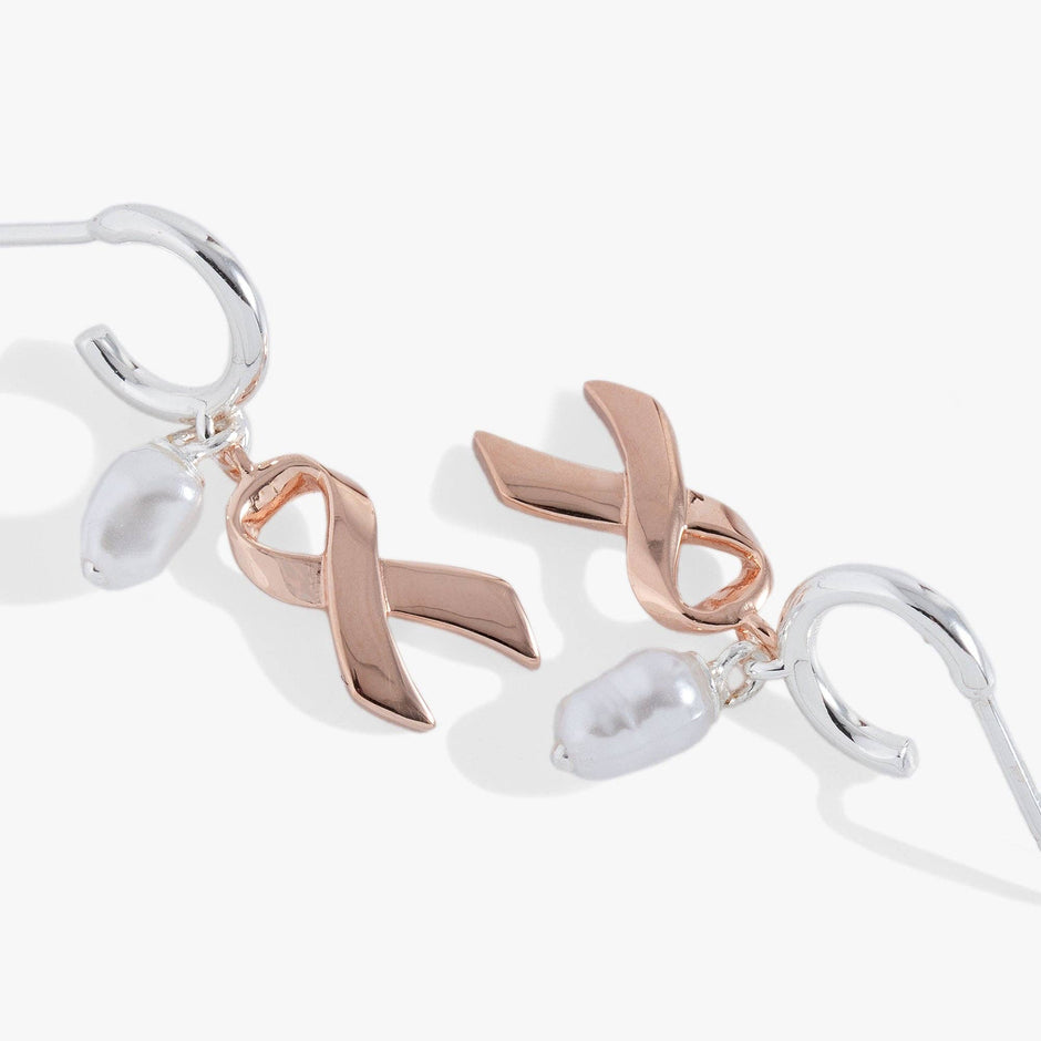 Breast Cancer Awareness Pink Ribbon Huggie Hoop Earrings