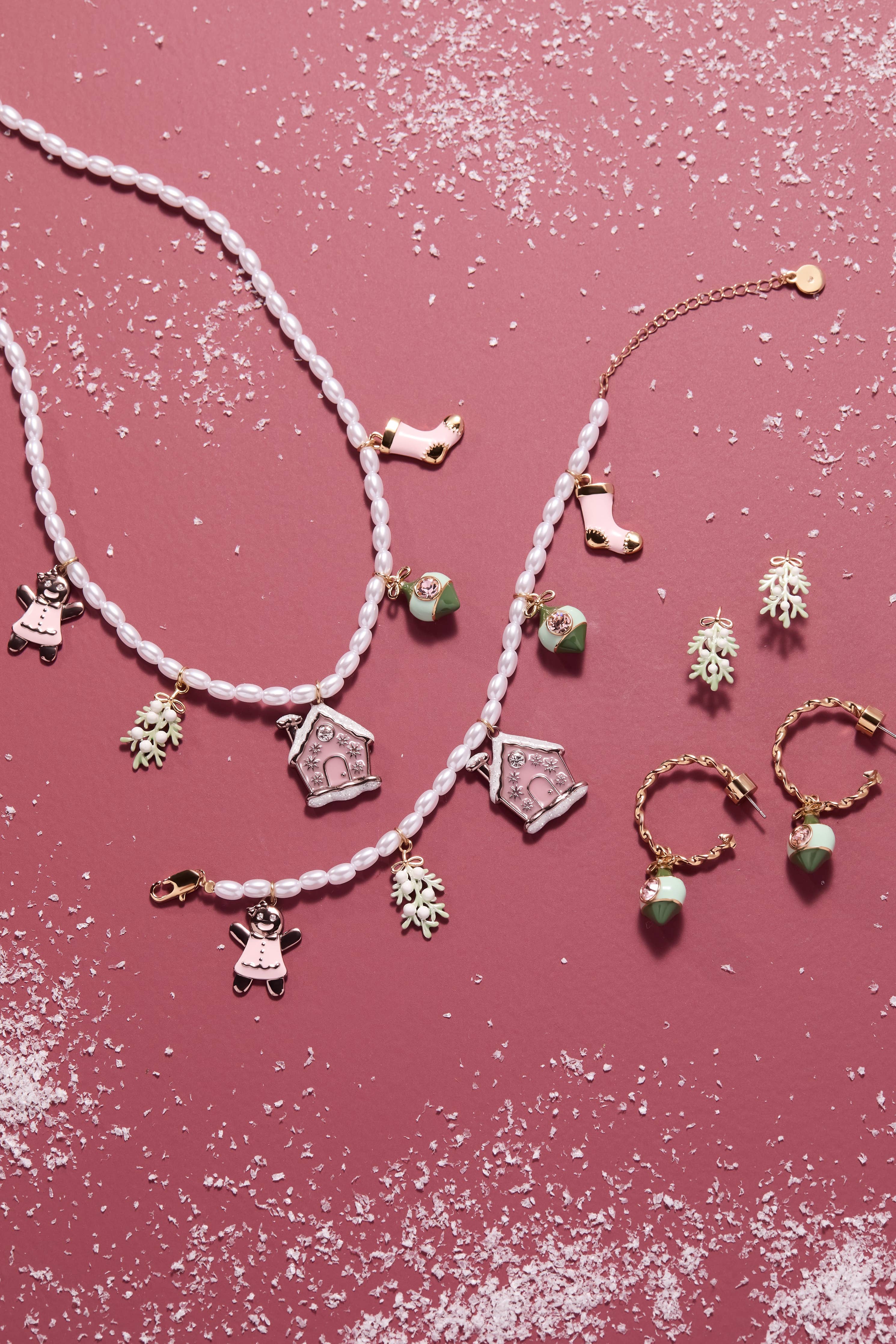 Pink Christmas Beaded Charm Bracelet